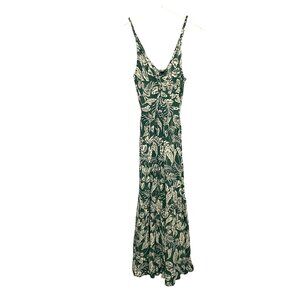 Angie Twist-Front Midi Dress Green Tropical Floral Print Women's Size M